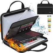 Tamfile Fireproof Accordion File Organizer with Handle, 13 Pocket Expanding File Folder with Zipper & Labels, File Folder with Multi-Pockets Paper Organizer Folder for Letter A4 Files, Black