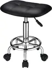 Square Rolling Stool with Wheels Height Adjustable Swivel Stools Black