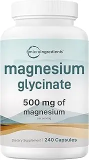 Magnesium Glycinate 500mg Per Serving, 240 Capsules | Potent Elemental Form, 100% Chelated, High Absorption | Healthy Muscle, Bones, & Mood Support Supplement | Non-GMO