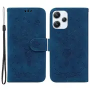 PU Leather Case for Xiaomi Redmi 12 4G ,Rose Butterfly Imprinted Cell Phone Stand Wallet Cover-