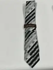 Mens St Patrick White Black Stripe Pattern Tie With Matching Pocket Square NEW