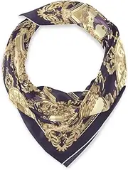 [miaozhen] Silk square elegant head wrap for men for holiday 35.4 Inches Vintage Flower Pattern Purple and Beige bufandas para mujer para frio, Vintage Flower Pattern Purple and Beige