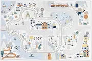 Janod J05940 Children's Car Rug, Mountains, Winter, Soft & Non-Slip Motif, Sports & Valley Play Mat, Room Girls & Boys, 120 x 78 cm, Hand Washable, from 2 Years, J05940