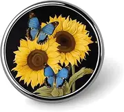 [FZMVSQH] Yellow Sunflowers With Blue Butterflies Printed Round Button Pin Badges Metal Pinback Buttons 1 Inch Pins for Hat Shirt Clothing Bags Decoration, Circular, Aluminum, Circular, Aluminum
