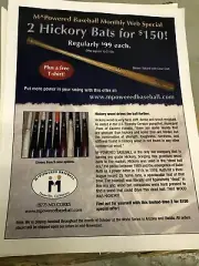 SHAG BARK HICKORY THROWBACK 2010 PRICING 2 PRO BATS for $150 plus free TEE SHIRT