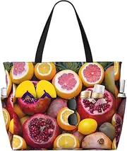[Ghjkfbf] Fruit Picture Print Large Capacity Beach Travel Bag For Family, Beach Tote Bag For Women With Zipper Pockets, Black, One Size