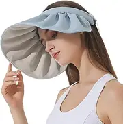 [RainFlowwer] Sun Visor Hat for Women, Clip On Foldable Wide Brim Sun Hats, Roll-up Headband Sun Hat with UV Protection
