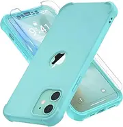ORETech Designed for iPhone 12 Case and iPhone 12 Pro Case [with 2 x Tempered Glass Screen Protector] [Shockproof Protective] Soft TPU Silicone Phone Case for iPhone 12/12 Pro Case-6.1''Green