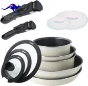 12 Pieces Kitchen Nonstick Cookware Sets with Removable Handle, Stackable Pots a