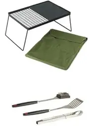 Adventure Kings Portable Grill Set - Combo Grill and Hotplate + Cooking Tool Set (Stainless Steel, Steel) - Perfect for Camping, BBQs, and Outdoor Cooking