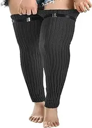 [Leoparts] Plus Size Thigh High Leg Warmers for Thick Thighs Knitted Striped Extra Long Over Knee Footless Socks with Garter Belt