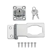 Keyed Hasp Lock with Keys & Screws 3 Inch 90°Right Angle for Cabinet (Silver)