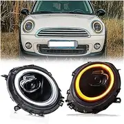 2PC Angel Eyes Halo LED Driving Running Light Compatible For BMW Compatible For Mini Cooper R56 R57 R58 R59 2007-2013 LED Headlight Assembly(Left hand driver)