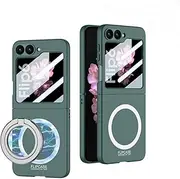 Case for Samsung Galaxy Z Flip6, Shockproof and Drop-Proof Ultra-Thin Phone Case with Built-in Screen Protector, with Finger Ring (Green,for Galaxy Z Flip6)