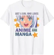 [X.Style] Just a Girl Who Loves Anime and Manga Japanese Art Graphic ds754 T-Shirt (S) White