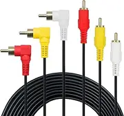 3 RCA Cable - Premium Gold Plated 90 Degree Right Angle RCA Audio/Video Cable, 3 Male to 3 Male Composite Video Audio A/V AV Cable, 6FT