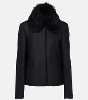 [Toteme] Toteme Shearling-trimmed wool-blend jacket AU 16 black