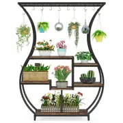 Tribesigns 70.9'' 6-Tier Plant Stand with 10 Hanging Hooks Brown and Black