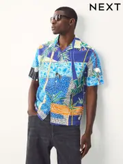 Cobalt Blue Alec Cummings Printed Short Sleeve Shirt (F20017) | $69