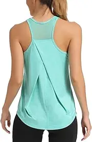 [Dawnrole] Women's Sports Tank Top Sleeveless Lightweight Fitness Top Yoga Tops, Green, S