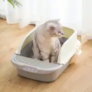 Grey Semi-Closed Cat Litter Box Large Cat Pan Removable Splash Proof Pet Toilets