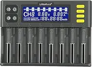 18650 Glaxcidy LiitoKala LII-S8 Battery Charger with LCD Display for 26650 21700 17500 14500 Li-ion (4.2V)/IMR (4.35V)/LiFePO4, AA AAA NI-MH/CD Battery, 12V DC Adapter, 8 Bays