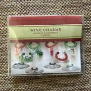 Art Glass Wine Charms Set of 6 Assorted Glass Charms Christmas Ornament NOS