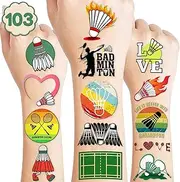 103 PCS Badminton Themed Temporary Tattoos Themed Birthday Party Decorations Favors Supplies Decor Cute Shuttlecock Sports Lovers Tattoo Stickers Gifts for Game Kids Boys Girls School Rewards Carnival