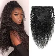 Women's long curly hair seven piece wig set wavy long hair wig piece (Black)