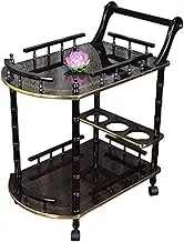 Bar Serving Cart Waterproof Surface Rolling Cart Mobile Luxury Tea Cart Serving Trolley Wooden Dining Cart Rolling Storage Dining Cart Hotel Furniture