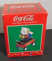 1997 Enesco Coke A Cola Bear In Wagon With Bottles Of Coke Ornament