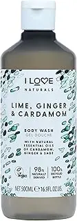 I Love Naturals Lime, Ginger & Cardamon Body Wash, Natural Oils Of Cardamon, Ginger & Sage, Formulated Using Essential Oils For Silky Smooth Skin, 100% Recycled Bottle & Vegan-Friendly 16.91 fl oz