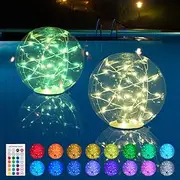 Floating Pool Lights Solar Powered, IP68 Waterproof 14 Inch Inflatable Pool Lights, 6 Lighting Modes Floating Pool Balls for Pool Garden Lawn Party Decorations - 2PCS