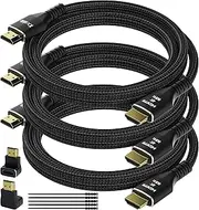 4K HDMI Cable 15 Feet (3 Pack), Ultra HD HDMI 2.0 Cable, Nylon Braided & Gold-Plated Connectors, 4K @ 60Hz, 2K,1080P, HDCP 2.2, ARC, Bulk HDMI Cables for Laptop, Monitors, HDTV, PS5, Xbox One & More
