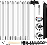 24Pcs Chimney Cleaning Brush Kit, Chimney Sweep Kit with 18 Flexible Nylon Rods+ 6" Brush Head+ Wood Long Brushes+ Storage Bag, Dryer Duct Vent Cleaner Kit for Flue Fireplace Sewage Pipe Fume Hood