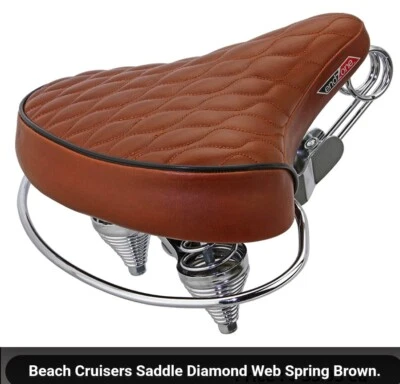 26"BEACH CRUISER BICYCLE SEAT/SADDLE, DIAMOND/WEB PATTERN WITH CRASH RAIL,BROWN