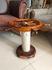 Nautical-Mart Wooden Ship Wheel Table w/Rope Base Home Office Furniture Decor (30 Inches)