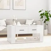 High Gloss White Coffee Table 80x50x40 cm - Engineered Wood, Living Room Furniture with 2 Drawers for Ample Storage