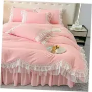 Chic Ruffle Lace Polyester Duvet Cover Set -Girl Pink Bedding-2 Piece Twin