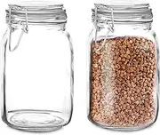 Set of 2 Large Glass Mason Jar with Lid (3 Liter) | Airtight Glass Storage Container for Food, Flour, Pasta, Coffee, Candy, Dog Treats, Snacks & More | Glass Organization Canisters 100 Ounces