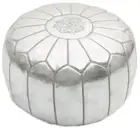 MOROCCAN HANDMADE SILVER REAL LEATHER POUFFE OTTOMAN W50xH30CM FREE DELIVERY