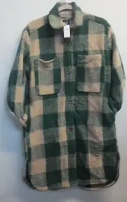 GAP WOOL LADIES LONG SHACKET - GREEN PLAID - SMALL