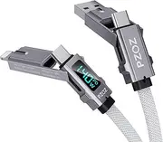 PZOZ USB C Cable 140W - 4 in 1 Multi Charging Cable - USBC Fast Charging Cord Braided LED Display with Lightning/Type C/USB A Ports for MacBook Tablets iPhone 15 Pro Max iPad Samsung and More (1.5M)