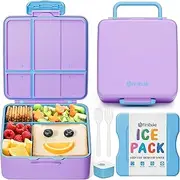 [Fimibuke] Chill Bento Box for Kids Adult, Leak Proof Toddler Lunch Box with Ice Pack Keep Food Cold, BPA Free 4 Compartment Lunch Container with Utensils for Girl Boy School, Microwave Dishwasher Safe