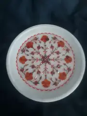 11" Marquetry Floraldish Marble plate decorative mosaic inlay malachite deco l34
