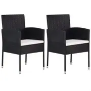 Garden Chairs with Cream White Cushions 2 pcs Black Poly Rattan