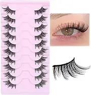 Half Lashes Natural Look Cat Eye 16 mm Wispy Thin Band Manga Lashes 10 Pairs False Eyelashes Cateye Half Eyelashes