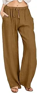 Summer Wide Leg Pants for Women Linen Loose Elastic High Waist Pants Lightweight Comfy Casual Beach Trousers 2025