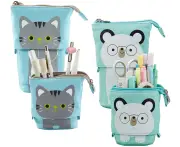 2 Pack Cute Pencil Pouch, Pencil Case Stand up Pen Bag Case Sliding Pencil Case with Zipper Telescopic Pen Holder