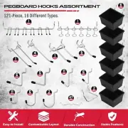 121 Pcs Pegboard Hooks Assortment Durable Accessories Board Hanging & Bins Black